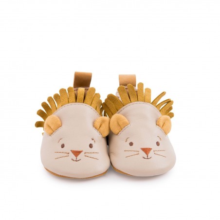 Chaussons cuir lion beige...