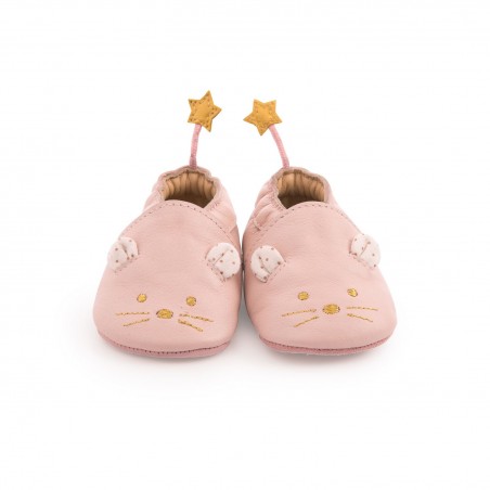 Chaussons cuir souris rose...